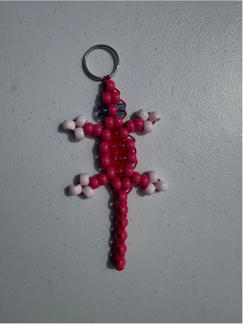 Pony Bead Lizard Keychain One Size Pink White